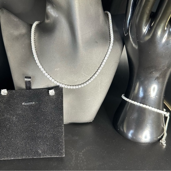 Dainty Tennis Necklace & Bracelet Set | Silver Plated CZ - Picture 6 of 13